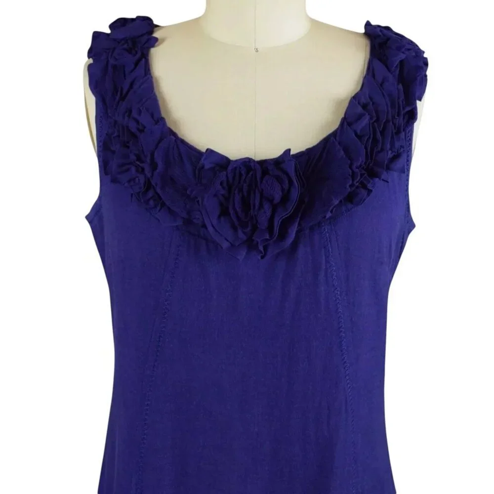 YOANA BARASCHI ROSETTE NECKLINE INDIGO-PURPLE DRESS - Picture 4 of 8